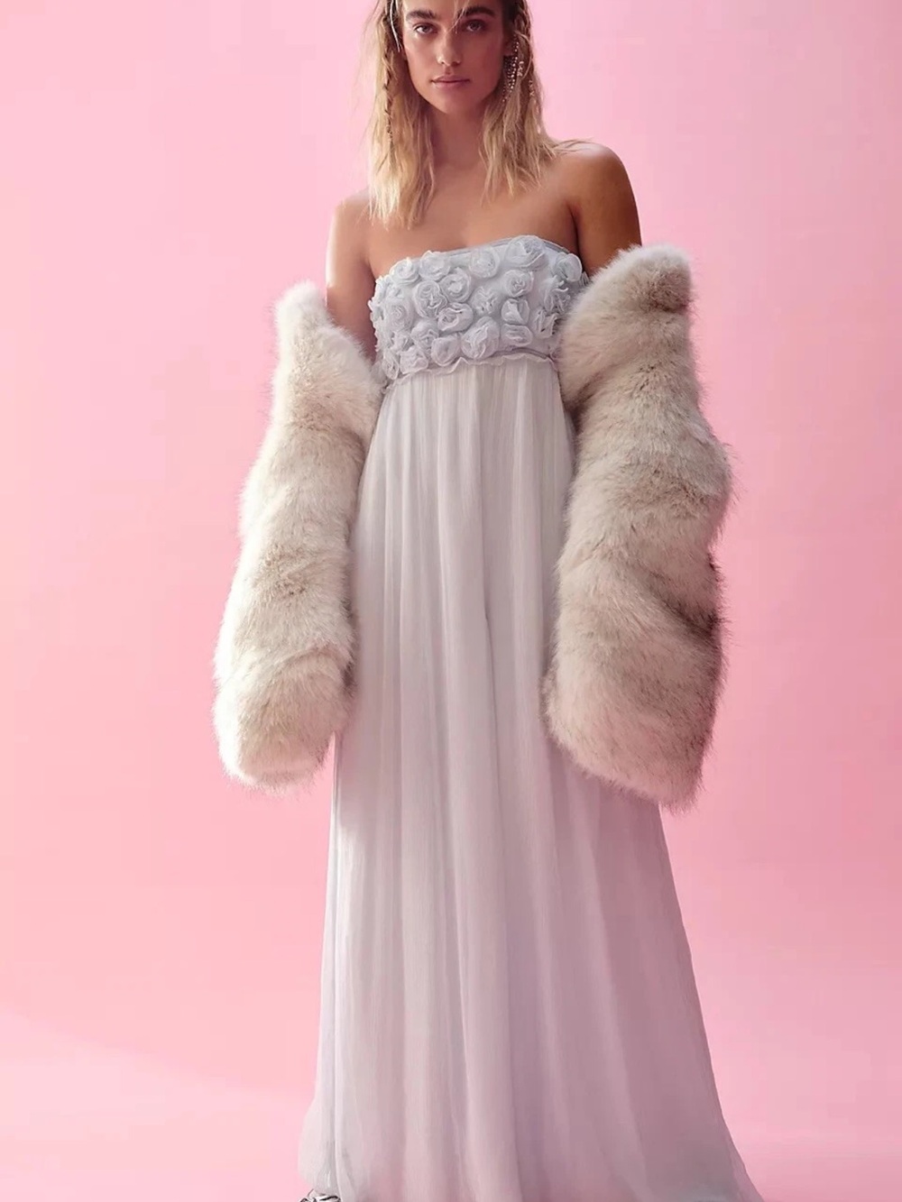 FREE PEOPLE Strapless Rosette Bodice jumpsuit  - Light Blue